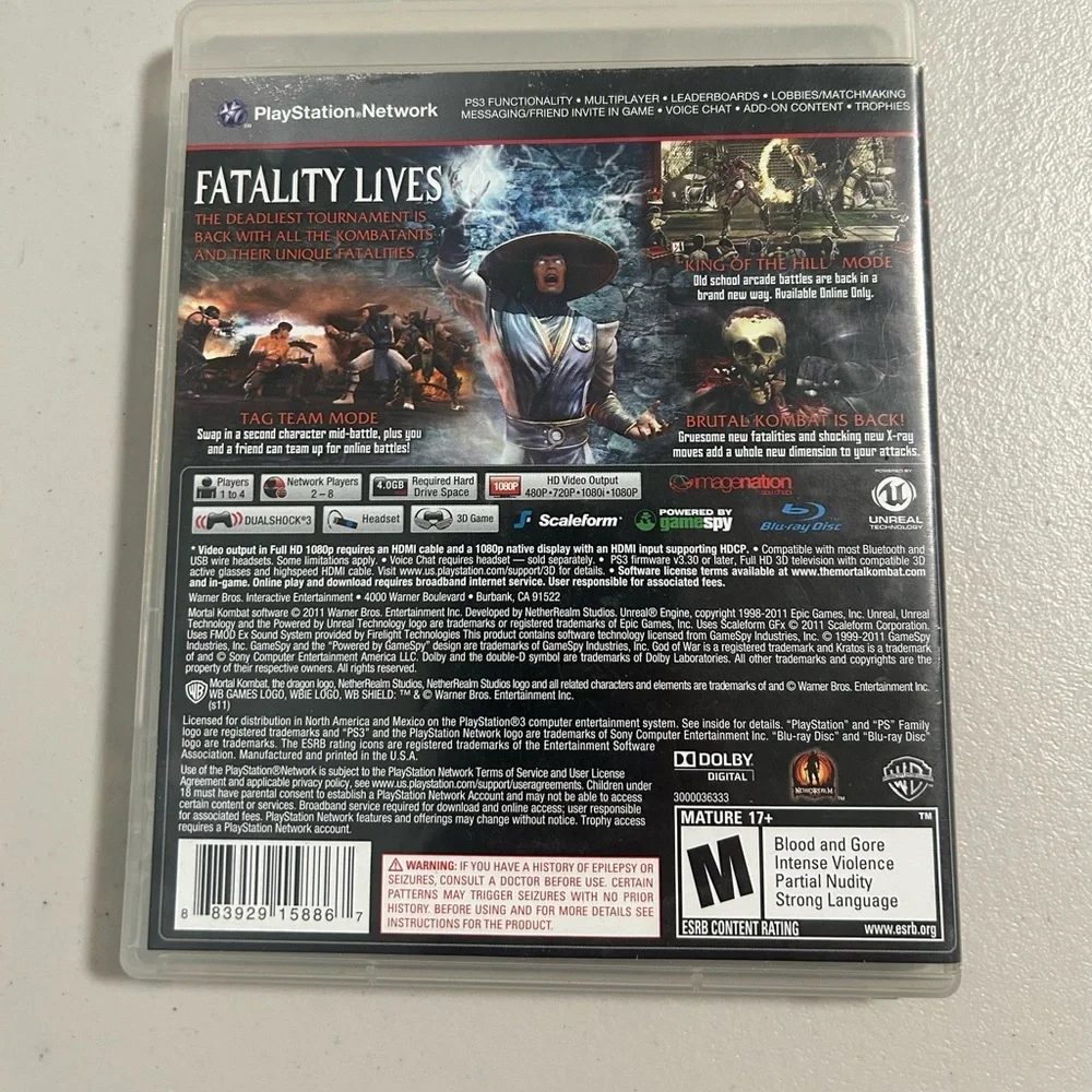 PS3 Mortal Kombat 3D Compatible Video Game